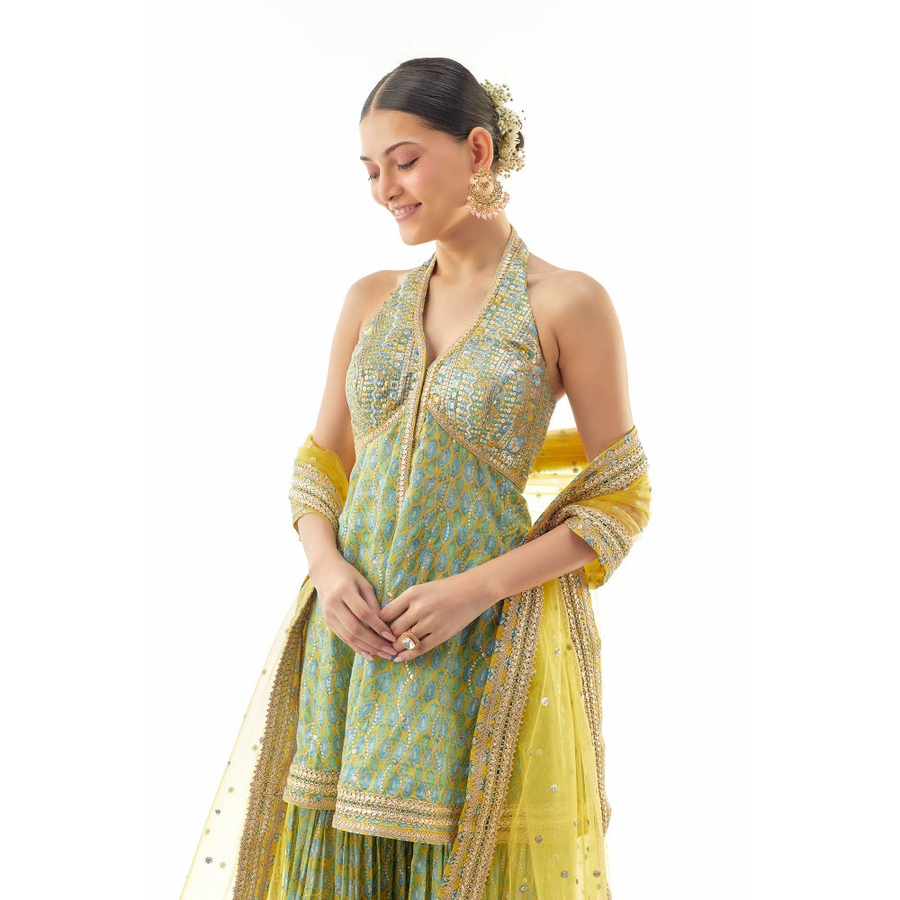 Gopi Vaid Janhavi Kurti with Sharara and Dupatta - Green