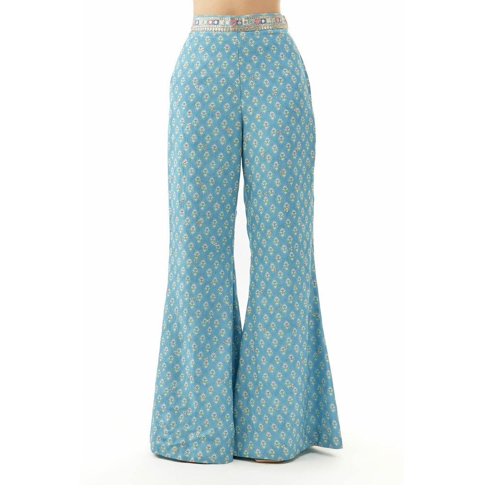 Gopi Vaid Gunjan Pant with Blouse and Shrug - Blue