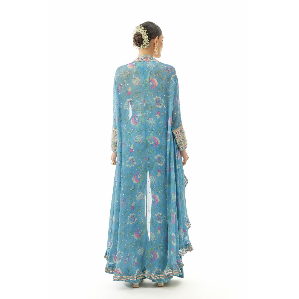 Gopi Vaid Gunjan Pant with Blouse and Shrug - Blue