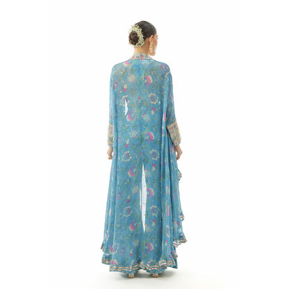 Gopi Vaid Gunjan Pant with Blouse and Shrug - Blue