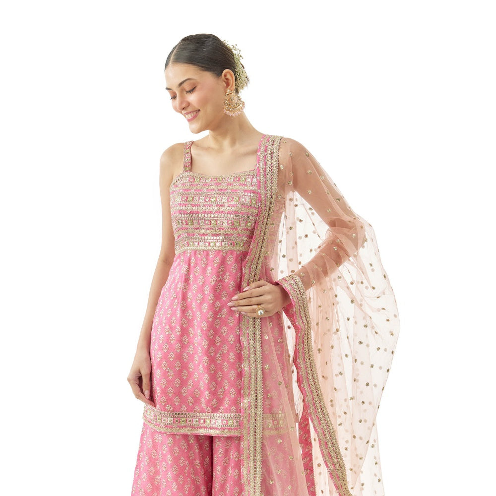 Gopi Vaid Nitya Kurti with Palazzo and Dupatta - Pink (Set of 3)