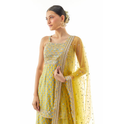 Gopi Vaid Nitya Kurti with Sharara and Dupatta - Yellow