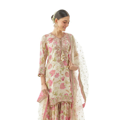 Gopi Vaid Niyati Kurta with Sharara and Dupatta- Ivory