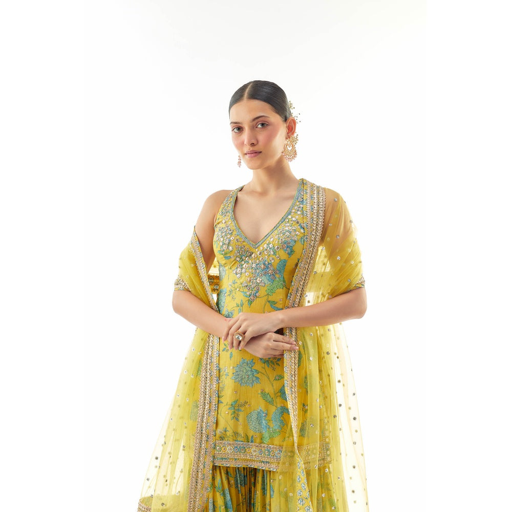 Gopi Vaid Dhvanika Halter Kurti with Sharara and Dupatta - Yellow