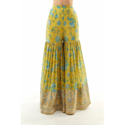 Gopi Vaid Dhvanika Halter Kurti with Sharara and Dupatta - Yellow