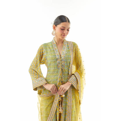 Gopi Vaid Harshika Ag Kurta with Palazzo and Dupatta - Yellow
