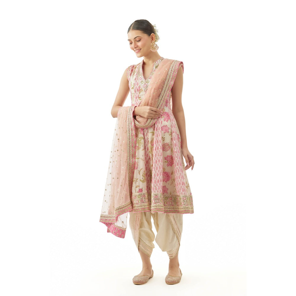 Gopi Vaid Smriti Ag Kurta with Dhoti Pant and Dupatta - Ivory