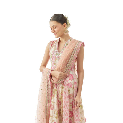 Gopi Vaid Smriti Ag Kurta with Dhoti Pant and Dupatta - Ivory