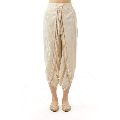 Gopi Vaid Smriti Ag Kurta with Dhoti Pant and Dupatta - Ivory