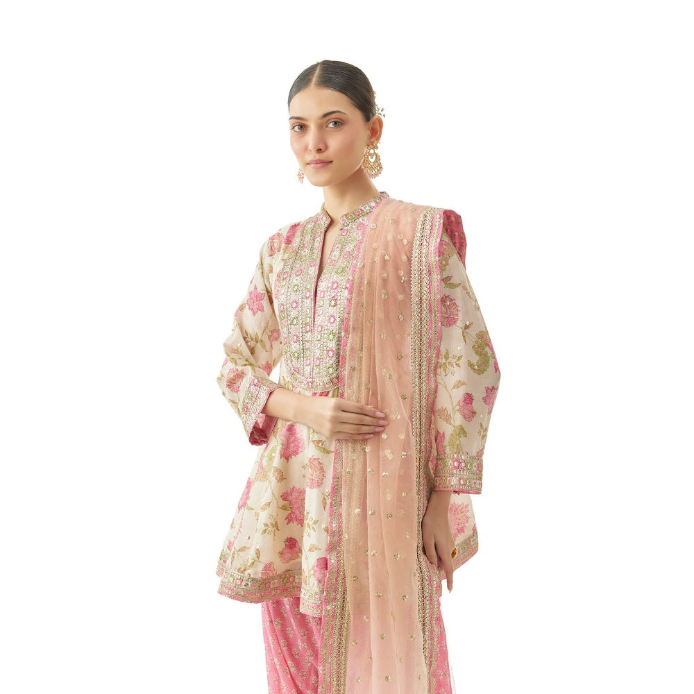 Gopi Vaid Priya Gini Ag Kurti with Salwar Pant and Dupatta - Pink