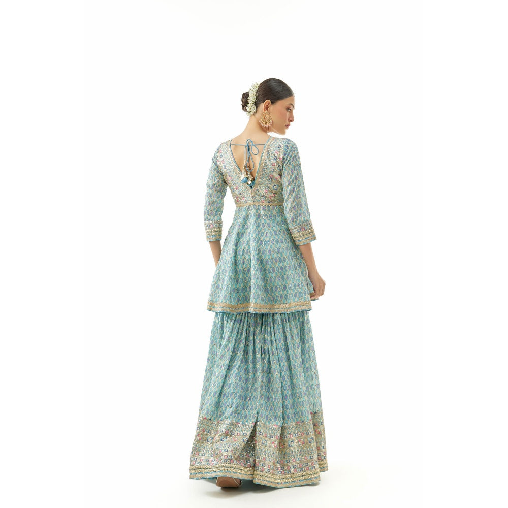 Gopi Vaid Tanvi Peplum Kurti with Sharara and Dupatta - Blue