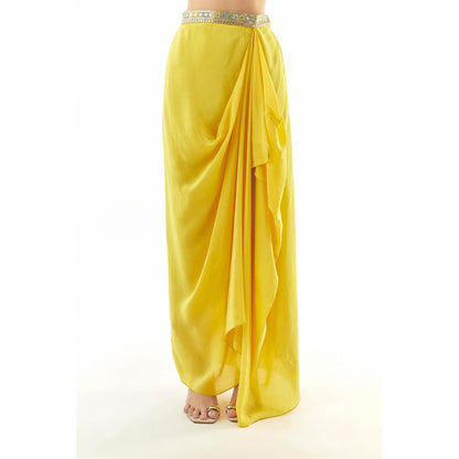 Gopi Vaid Vaishnavi One-Shoulder Skirt with Top- Yellow
