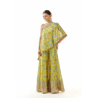Gopi Vaid Vanshita One-Shoulder Top with Sharara - Yellow