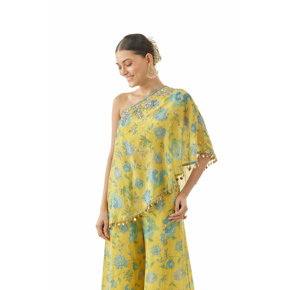 Gopi Vaid Vanshita One-Shoulder Top with Sharara - Yellow