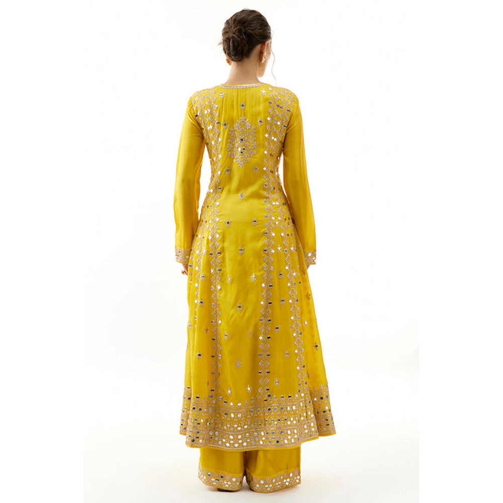 Gopi Vaid Yellow Embroidered Kurta Pants Dupatta