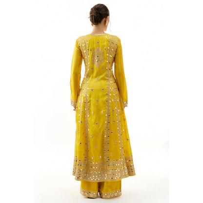Gopi Vaid Yellow Embroidered Kurta Pants Dupatta