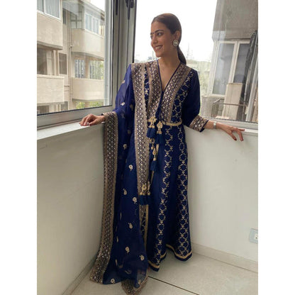 Gopi Vaid Nisha Aggarwal in Marigold Brocade FO with Sharara