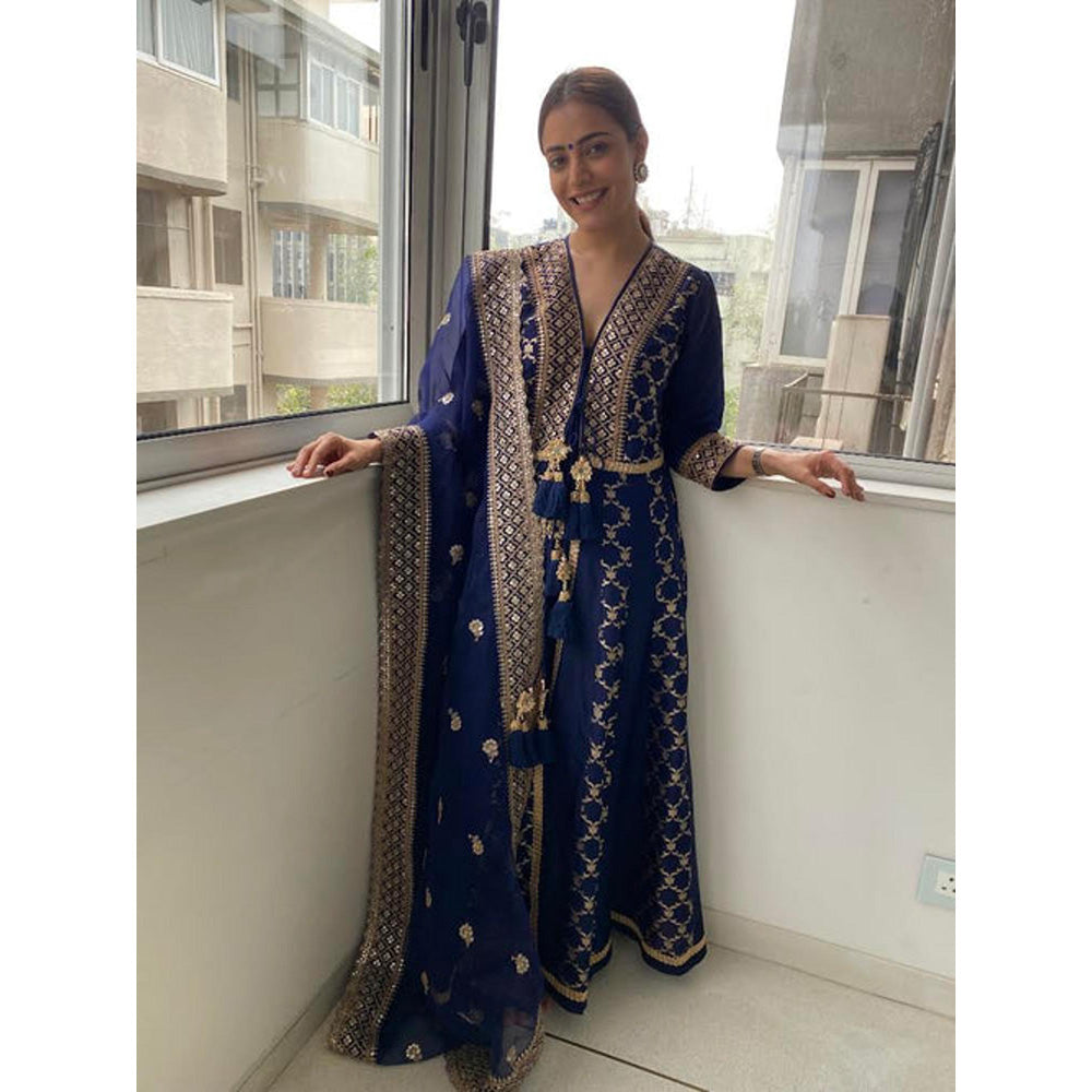 Gopi Vaid Nisha Aggarwal in Marigold Brocade FO with Sharara