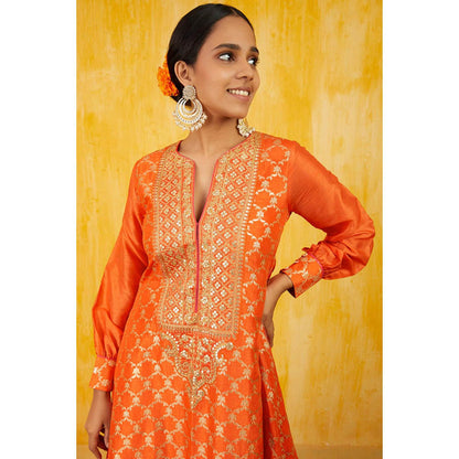 Gopi Vaid Marigold Marodi Embroidered Kaftan Tunic Set