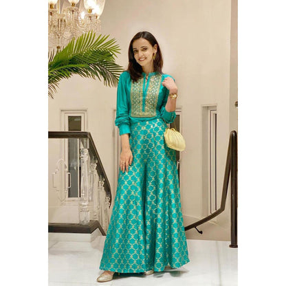 Gopi Vaid Marigold Brocade Shirt Set