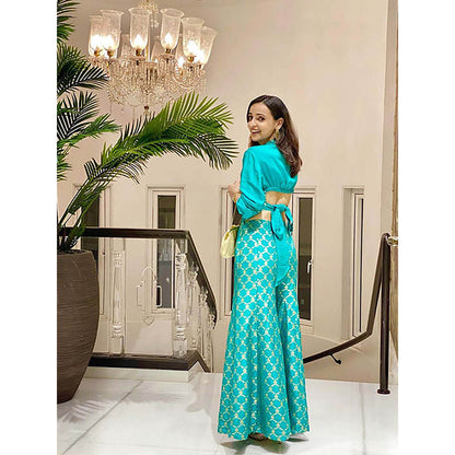 Gopi Vaid Marigold Brocade Shirt Set