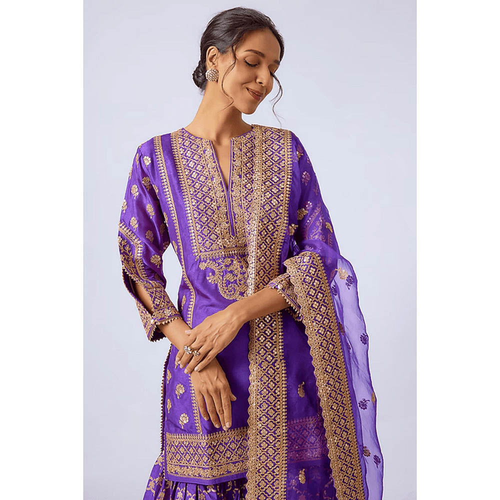 Gopi Vaid Marigold Brocade Short Garara Set