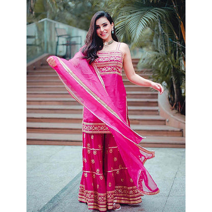Gopi Vaid Ankita Sharma in Marigold Aarva Strappy Sharara Set