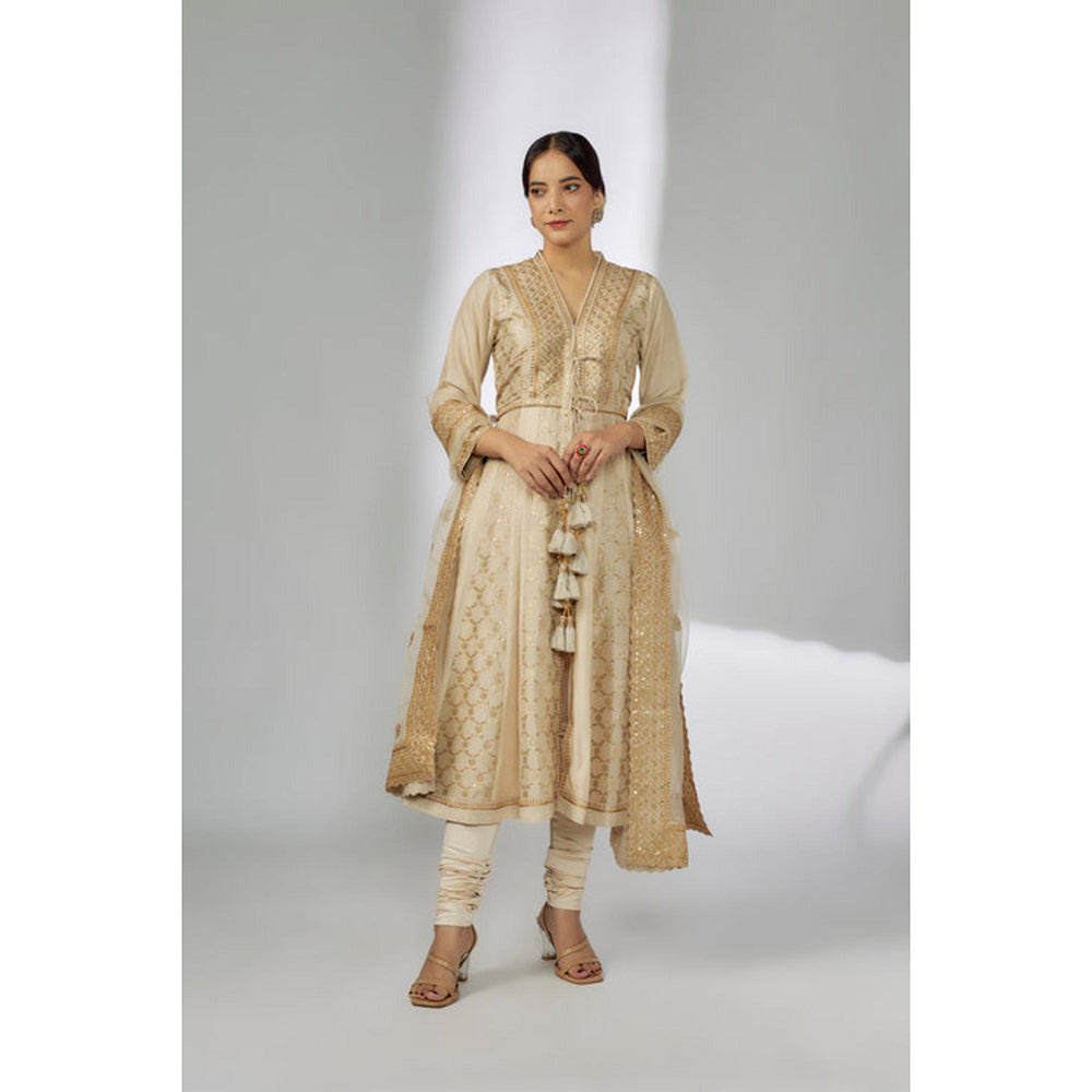 Gopi Vaid Marigold Brocade FO Set with Churidar