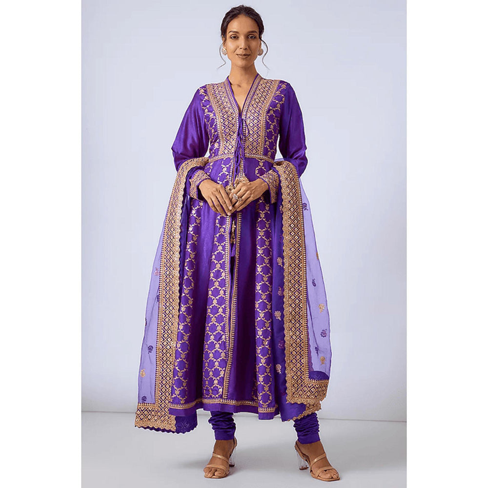 Gopi Vaid Marigold Brocade FO Set with Churidar-Elli AvrRam