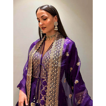 Gopi Vaid Marigold Brocade FO Set with Churidar-Elli AvrRam