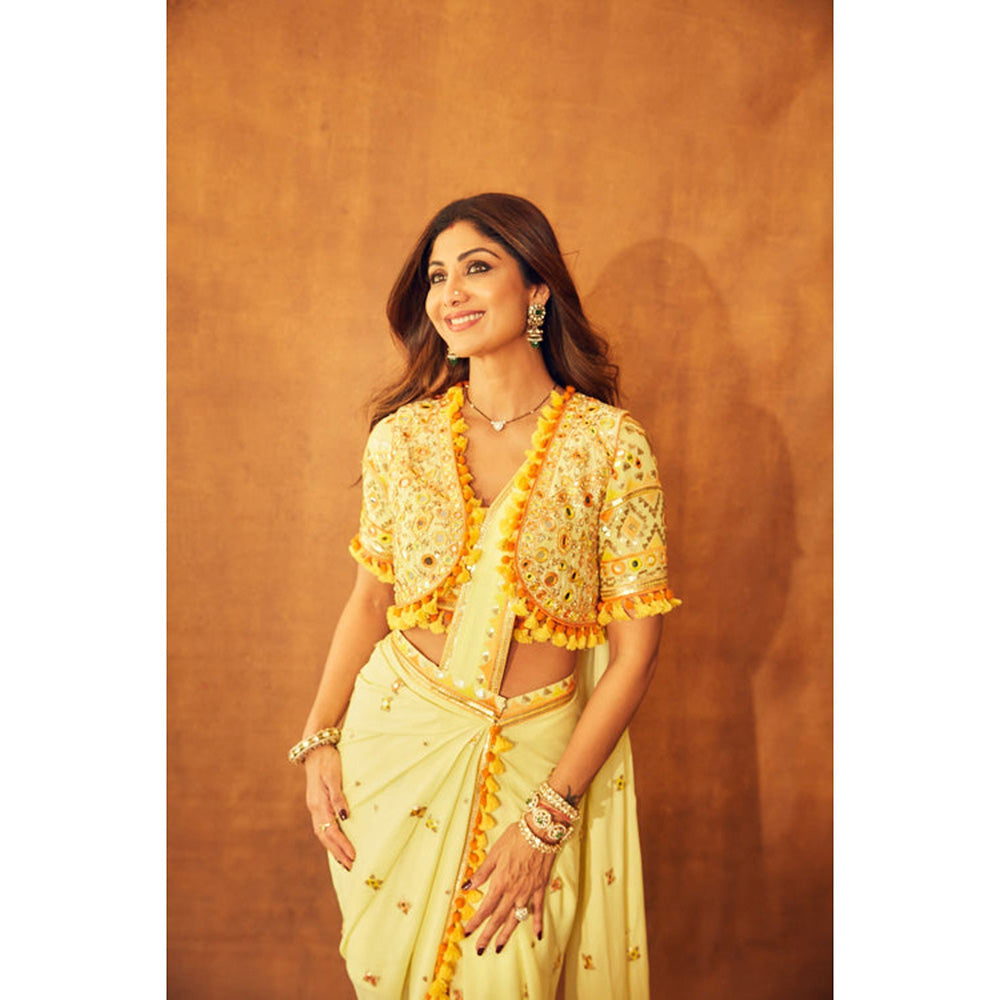 Gopi Vaid Shilpa Shetty Saree with Stitched Blouse and Bandi Jacket