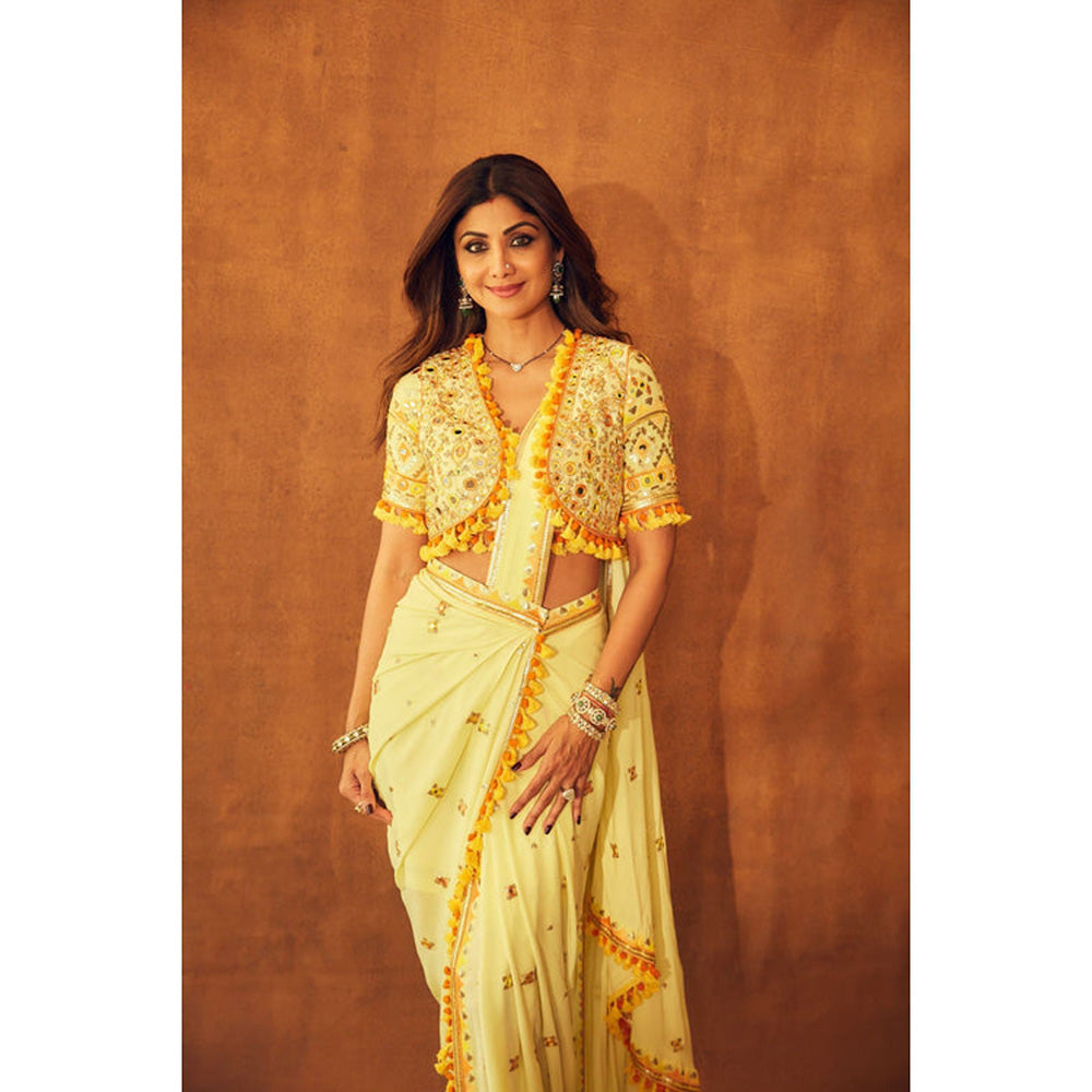 Gopi Vaid Shilpa Shetty Saree with Stitched Blouse and Bandi Jacket