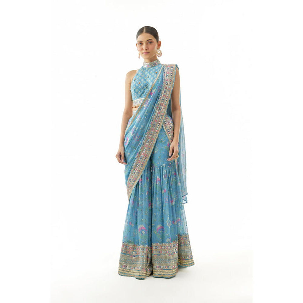 Gopi Vaid Pakhi Sharara Saree with Stitched Blouse