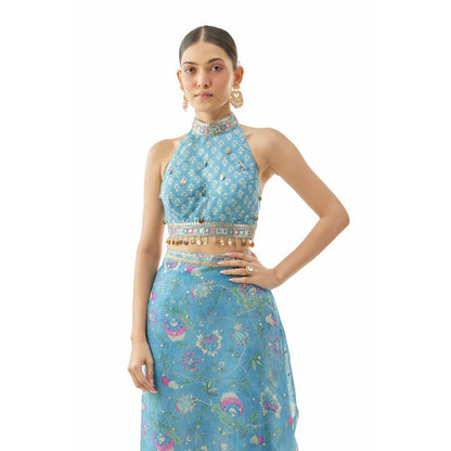 Gopi Vaid Pakhi Sharara Saree with Stitched Blouse