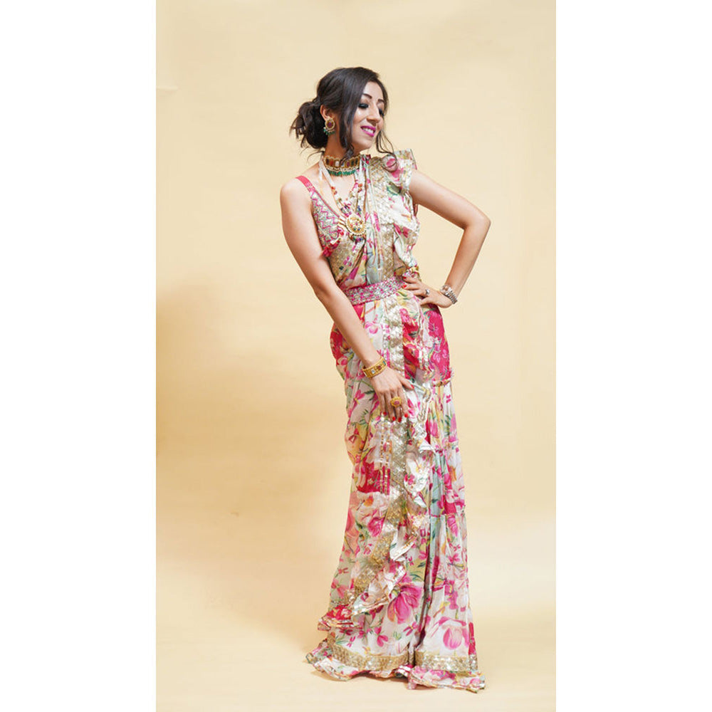 Gopi Vaid Anushka In Khushi Ruffle Saree with Stitched Blouse and Belt
