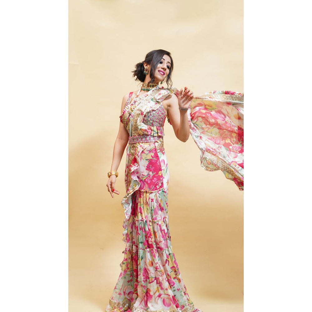 Gopi Vaid Anushka In Khushi Ruffle Saree with Stitched Blouse and Belt