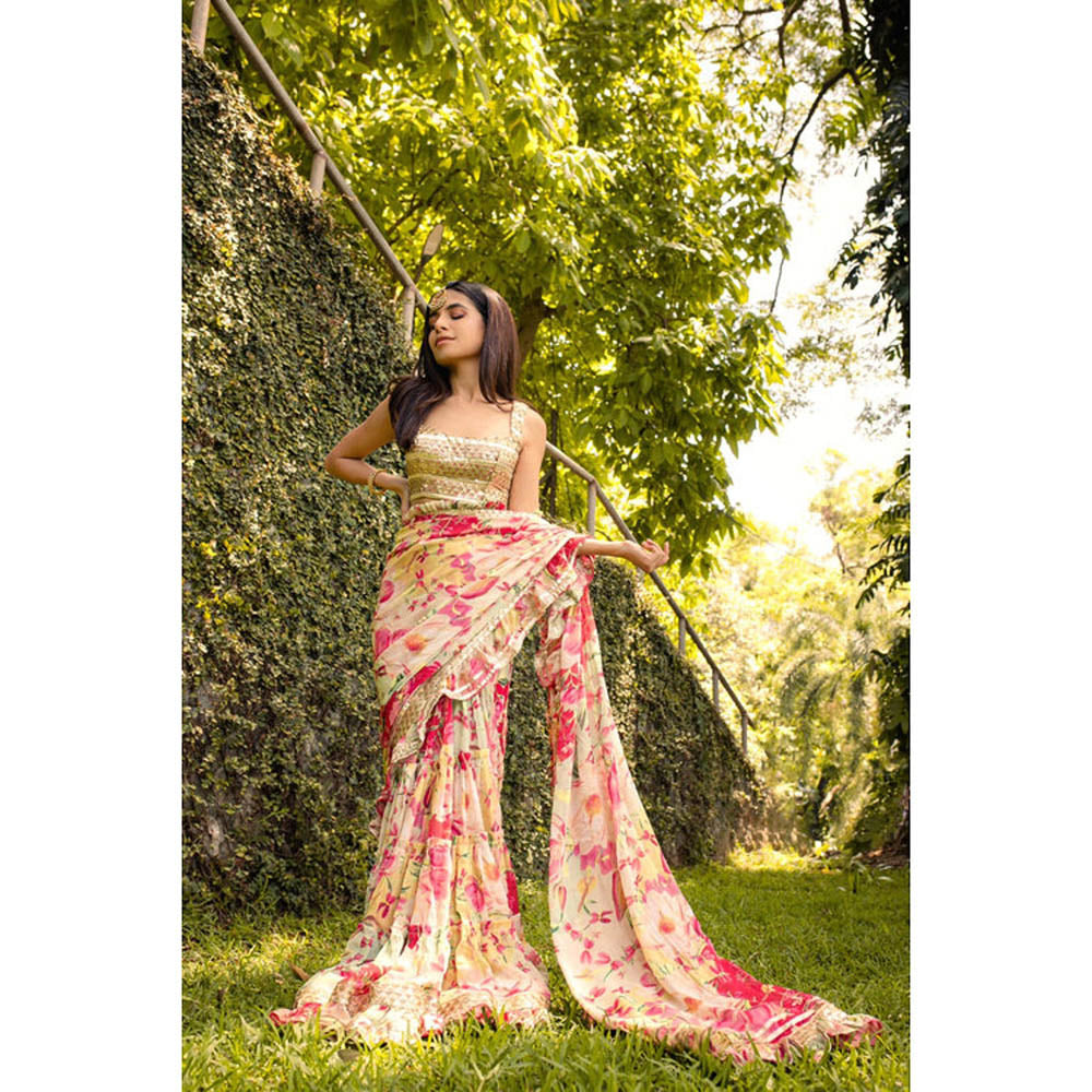 Gopi Vaid Prerna Mehra In Khushi Frill Saree with Stitched Blouse