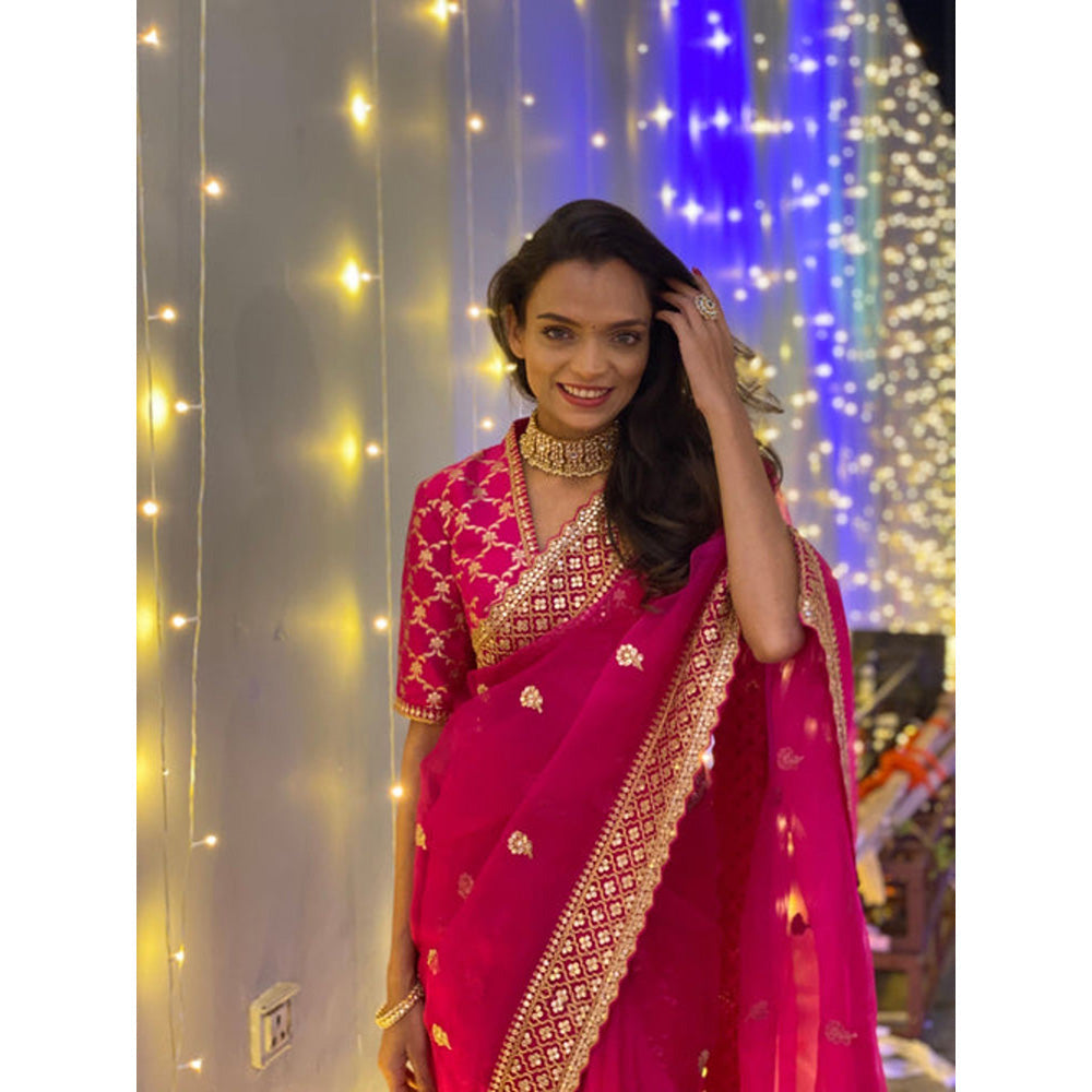 Gopi Vaid Monalisa Mahapatra in Marigold Brocade Saree with Stitched Blouse