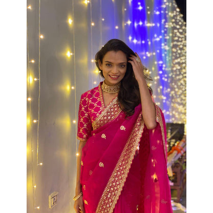 Gopi Vaid Monalisa Mahapatra in Marigold Brocade Saree with Stitched Blouse