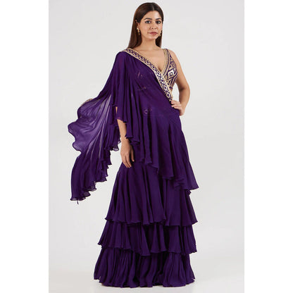 Gopi Vaid Marrakesh Ruffle Saree with Stitched Blouse