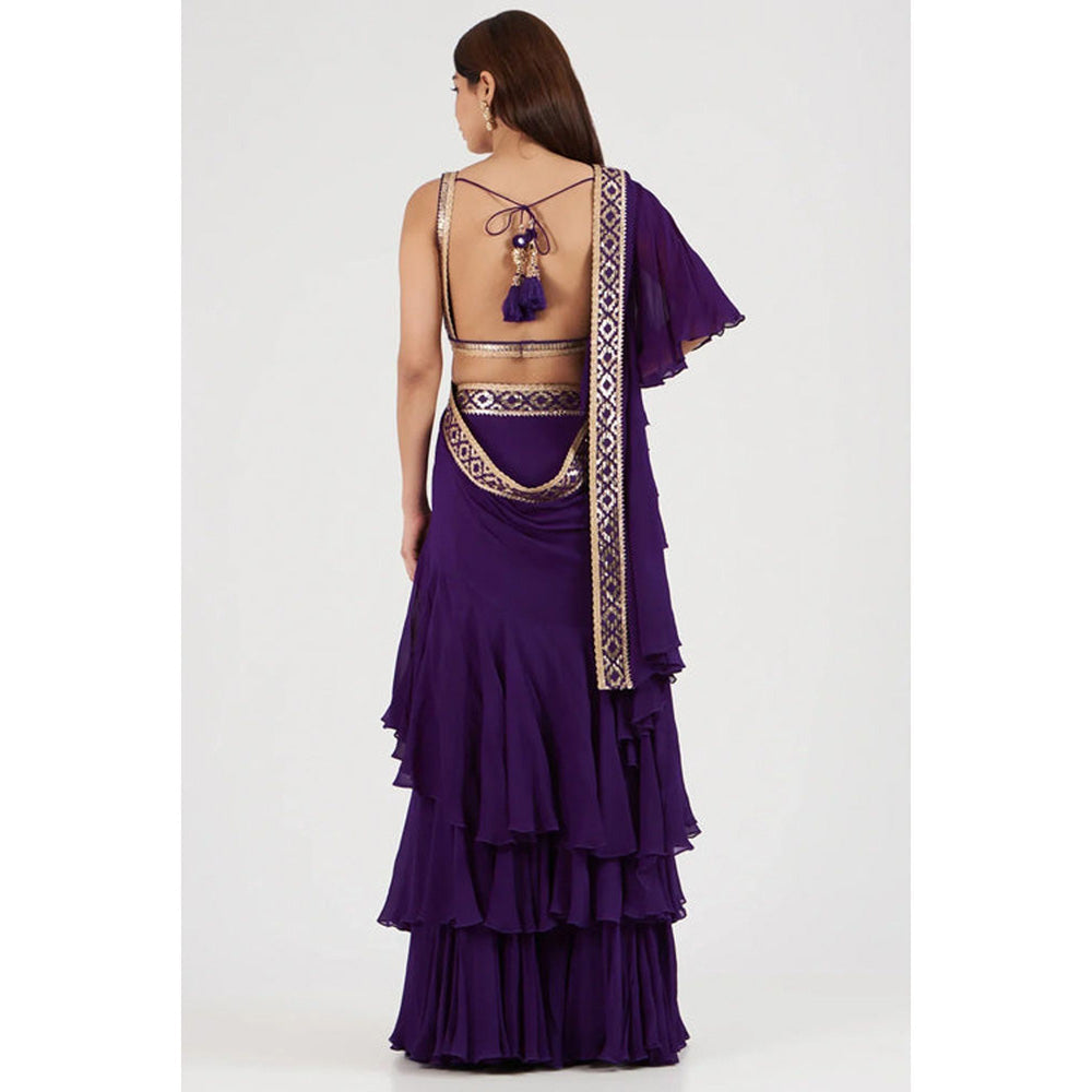 Gopi Vaid Marrakesh Ruffle Saree with Stitched Blouse