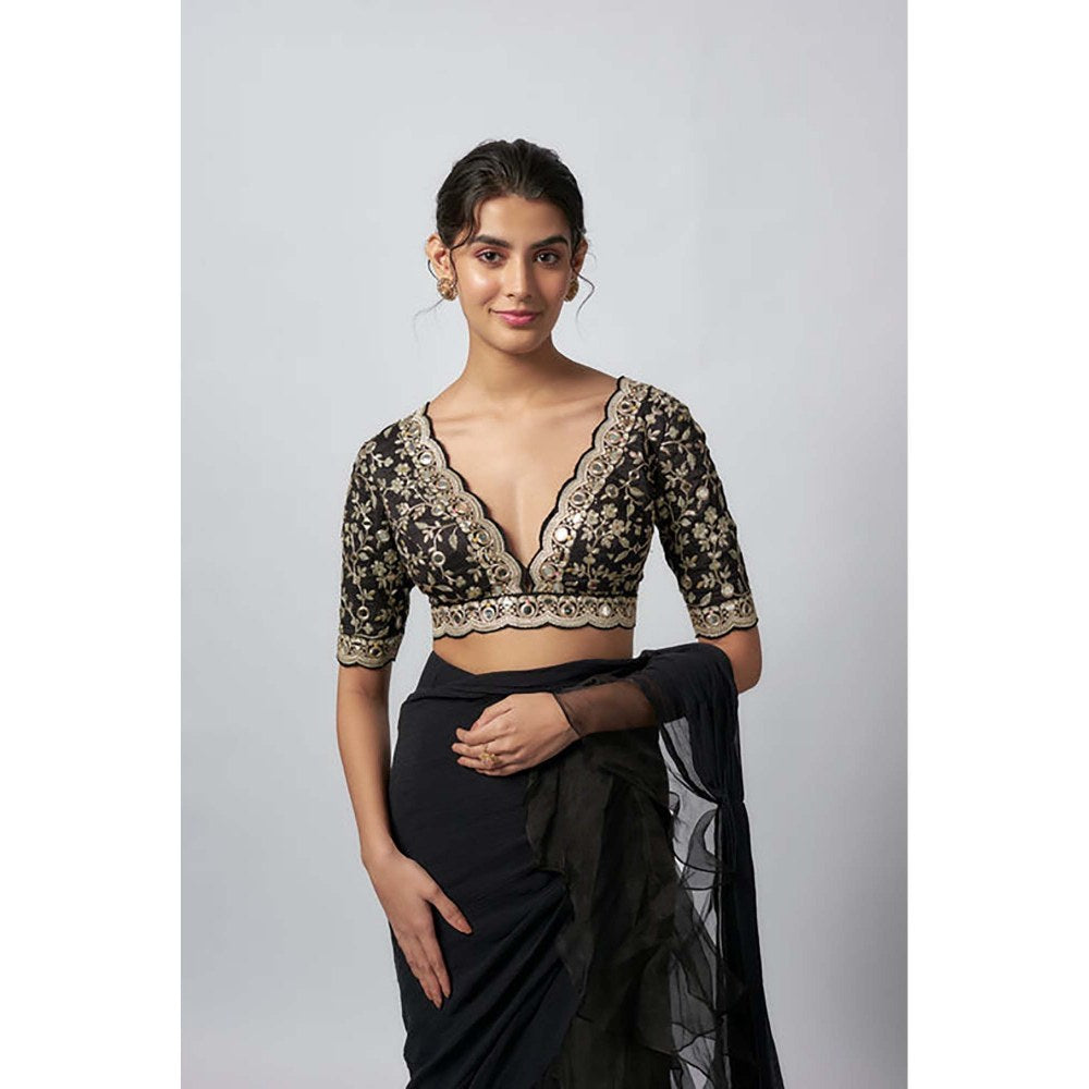 Gopi Vaid Ganika Mirror Embellished Saree with Stitched Blouse