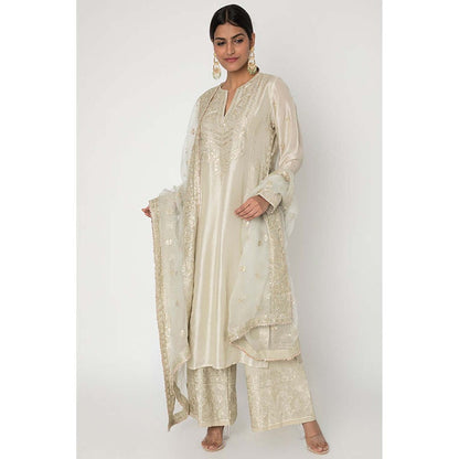Gopi Vaid Women Cotton Silk Embroidered Kurta with Palazzo and Dupatta
