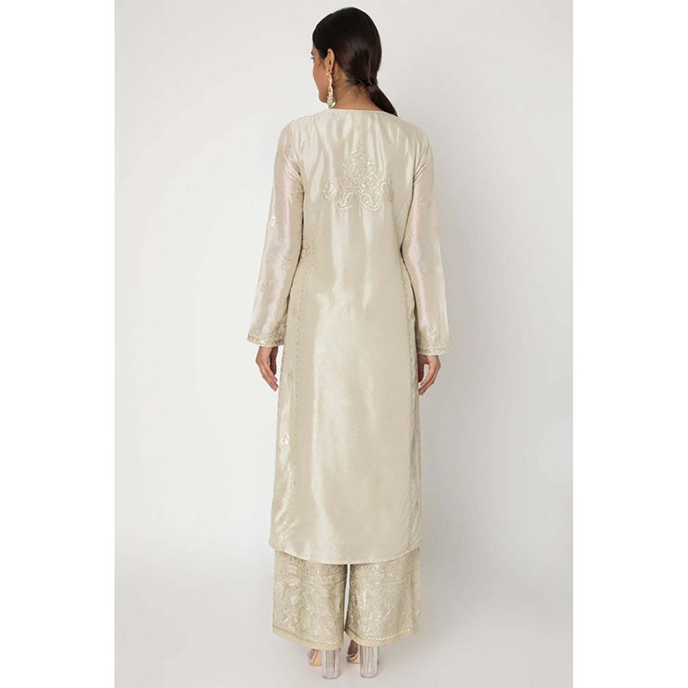 Gopi Vaid Women Cotton Silk Embroidered Kurta with Palazzo and Dupatta