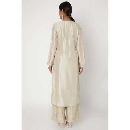 Gopi Vaid Women Cotton Silk Embroidered Kurta with Palazzo and Dupatta