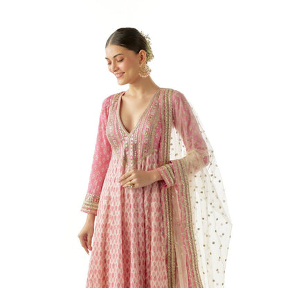 Gopi Vaid Prisha Pink Anarkali Kurta with Churidar and Dupatta