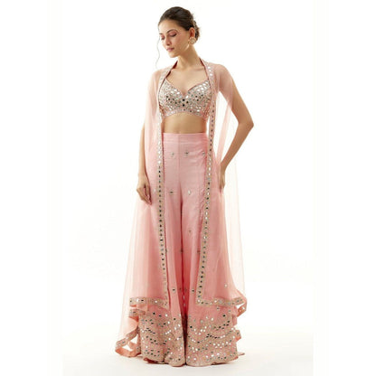 Gopi Vaid Avnoor Pink Blouse with Palazzo and Cape