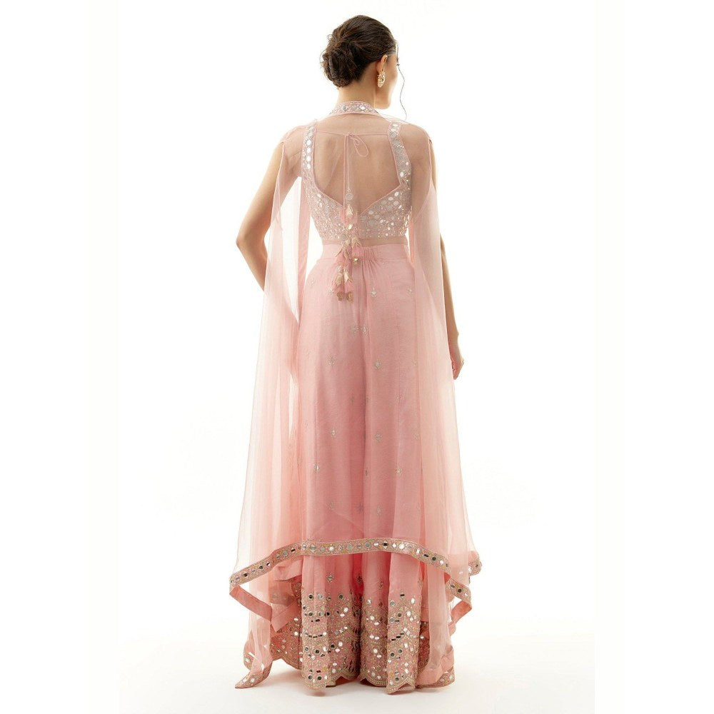 Gopi Vaid Avnoor Pink Blouse with Palazzo and Cape