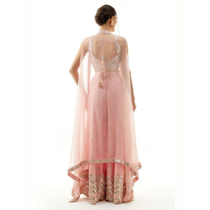 Gopi Vaid Avnoor Pink Blouse with Palazzo and Cape