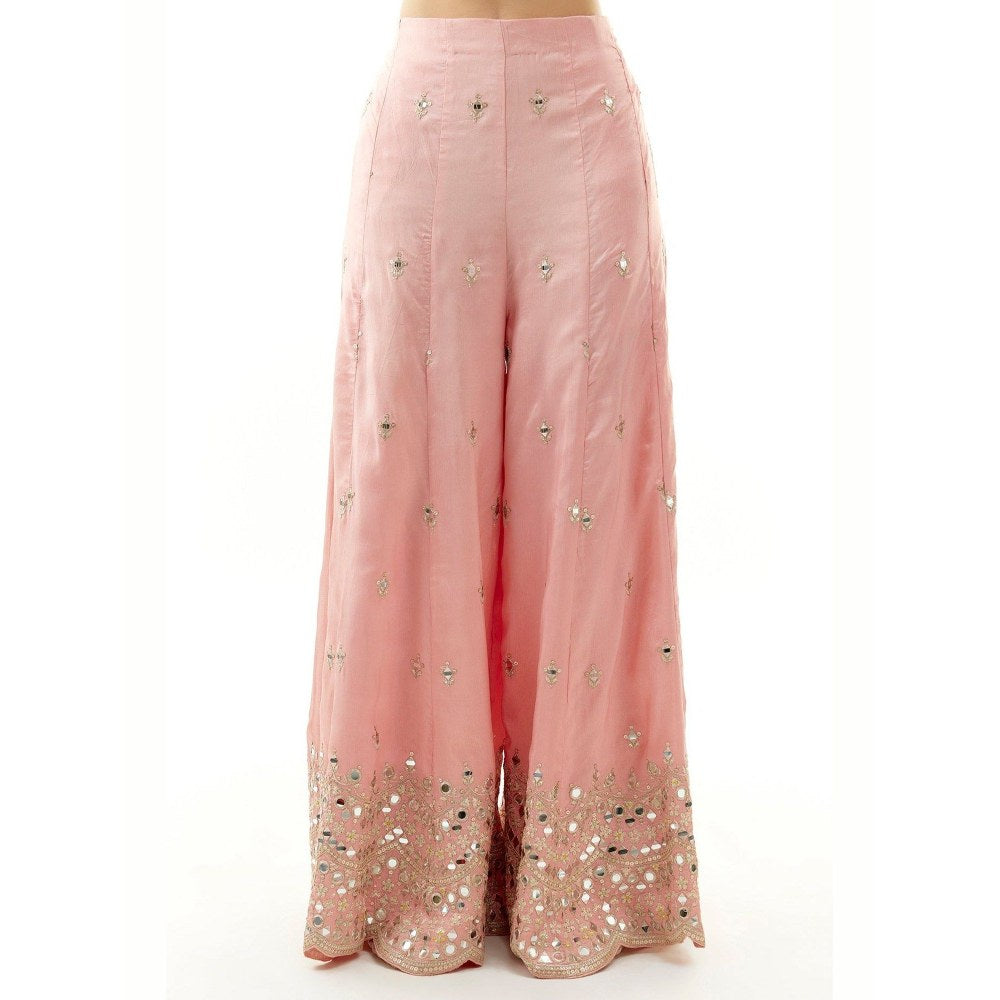 Gopi Vaid Avnoor Pink Blouse with Palazzo and Cape